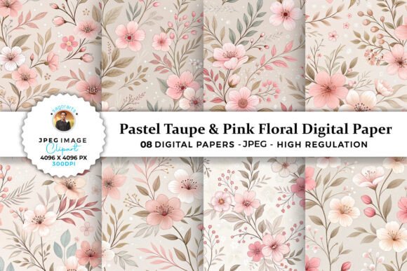 Download Pastel Taupe &amp; Pink Floral Digital Paper - Taupe Collection