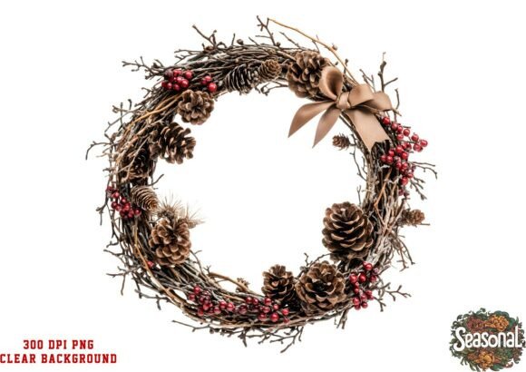 Download Rustic Taupe Pine Christmas Wreath PNG - Taupe Collection