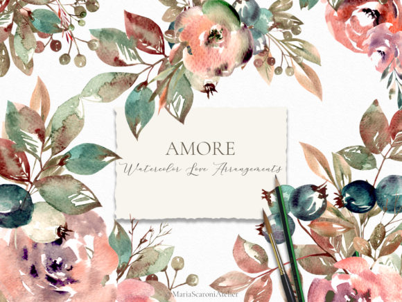 Download Amore Watercolor Floral Arrangements - Floral arrangements Collection