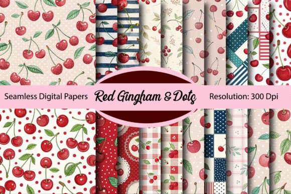 Download Red Gingham &amp; Dots Digital Paper - Red Collection