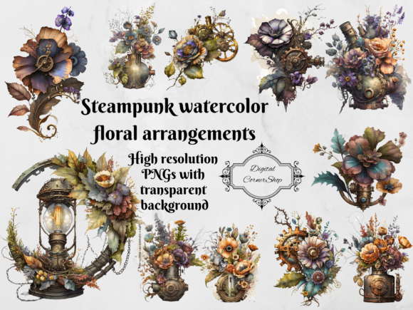 Download Watercolor Steampunk Floral Arrangements - Floral arrangements Collection