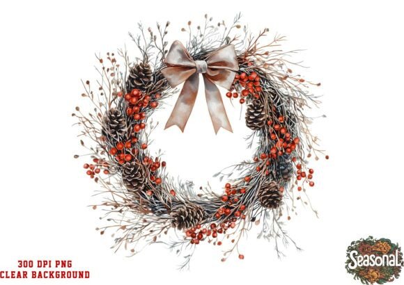 Download Winter Taupe Christmas Wreath Clipart - Taupe Collection