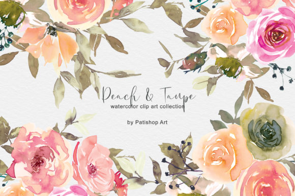 Download Peach &amp; Taupe Floral Clip Art Watercolor - Taupe Collection