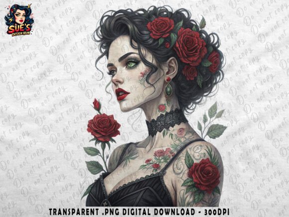 Download Gothic Beauty with Red Roses &amp; Tattoos - Red Collection