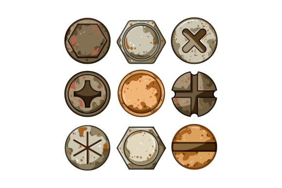 Download Rusty Screw Head Set Cartoon - Rusty Collection