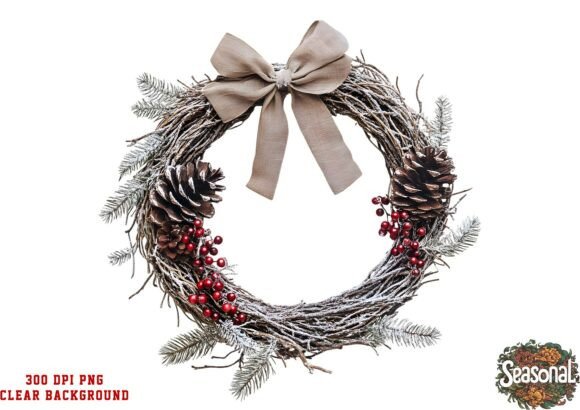 Download Rustic Taupe Christmas Wreath Clipart - Taupe Collection