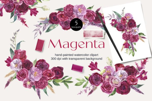 Download Magenta Watercolor Floral Arrangements - Floral arrangements Collection